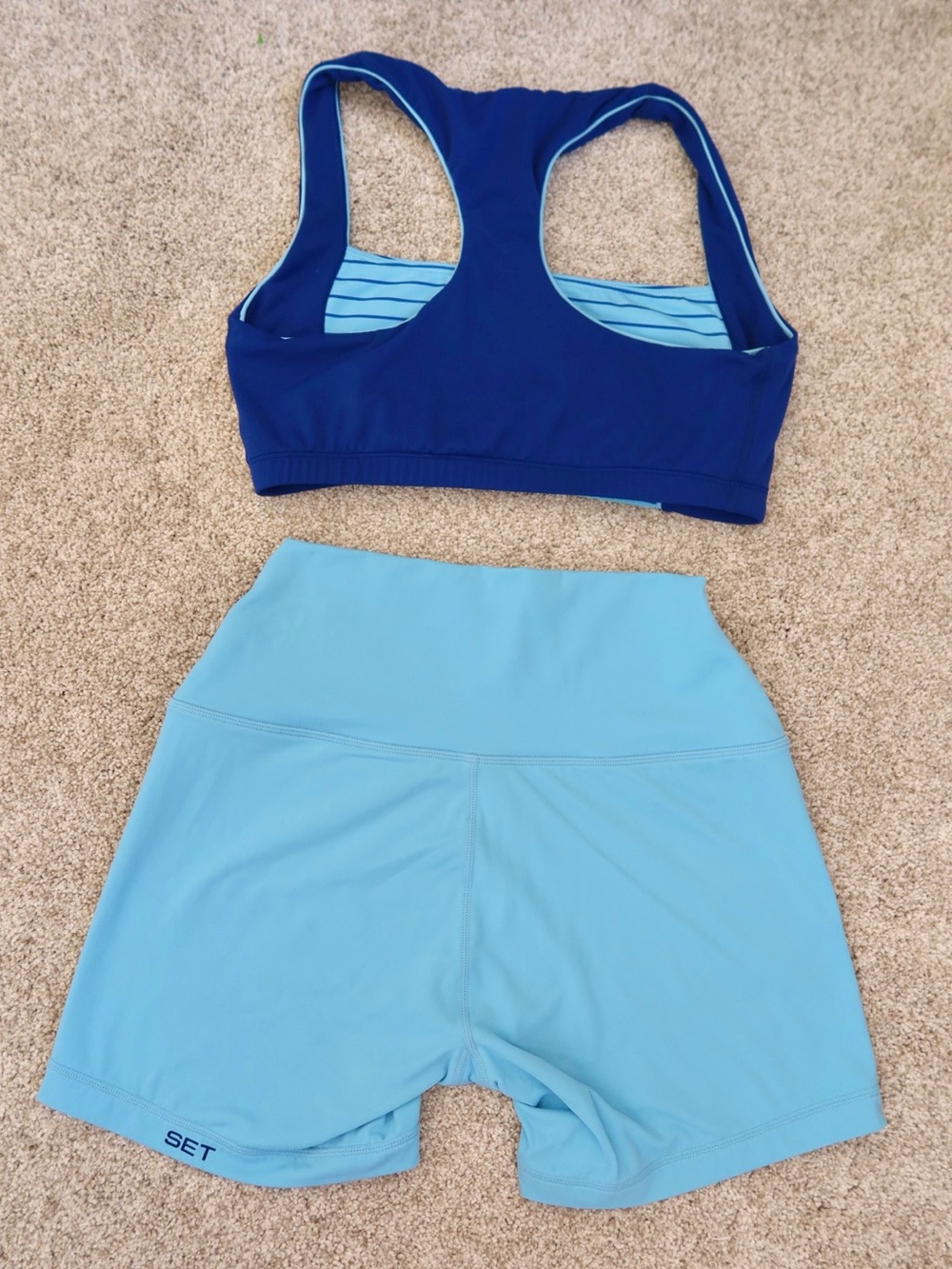 SET Active Breathe 1.0 Stripe Pipe Contour Bra+Shorts Set Maui Blue M SOLD OUT - Picture 5 of 6